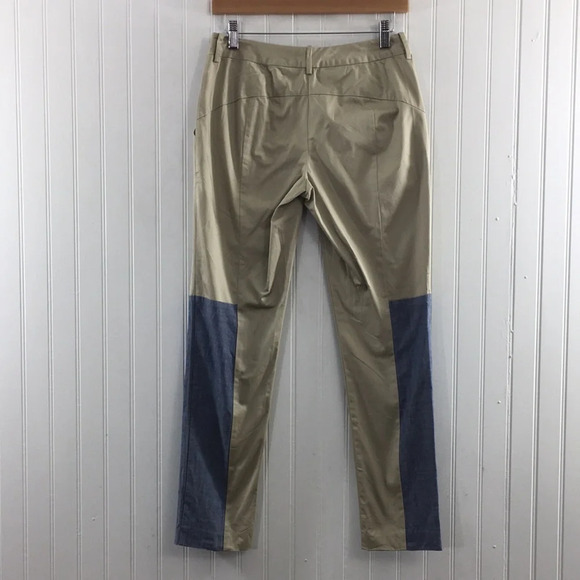 Thakoon Addition Skinny Patchwork Pants Womens 0 Tan Blue Colorblock Denim - Picture 4 of 12